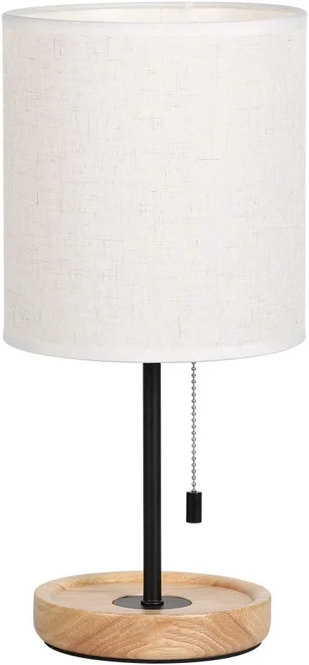 Nook Bedside Table Lamp, Modern Nightstand Lamp with Linen Fabric Shade Wooden Desk Lamps for Bedrooms - Image 6