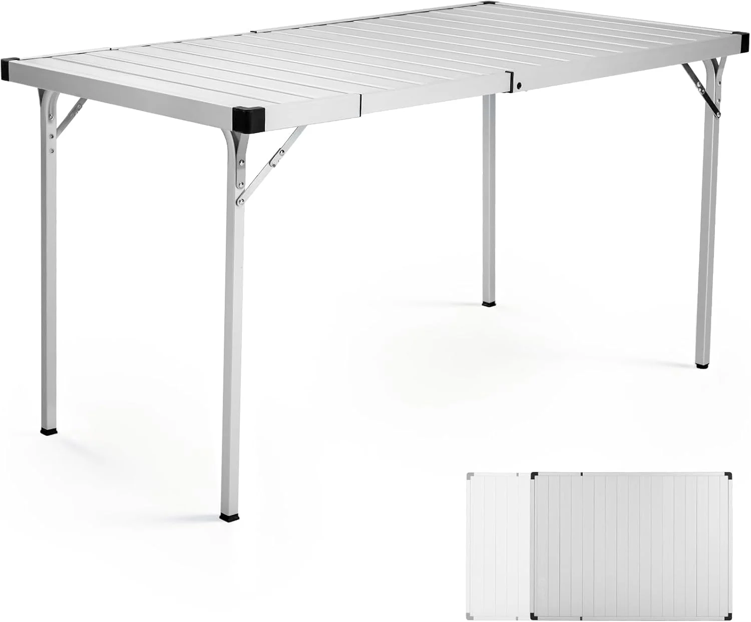 Outdoor Folding Portable Picnic Camping Table with Adjustable Height Aluminum Roll Up Table Top Mesh Layer - Image 7
