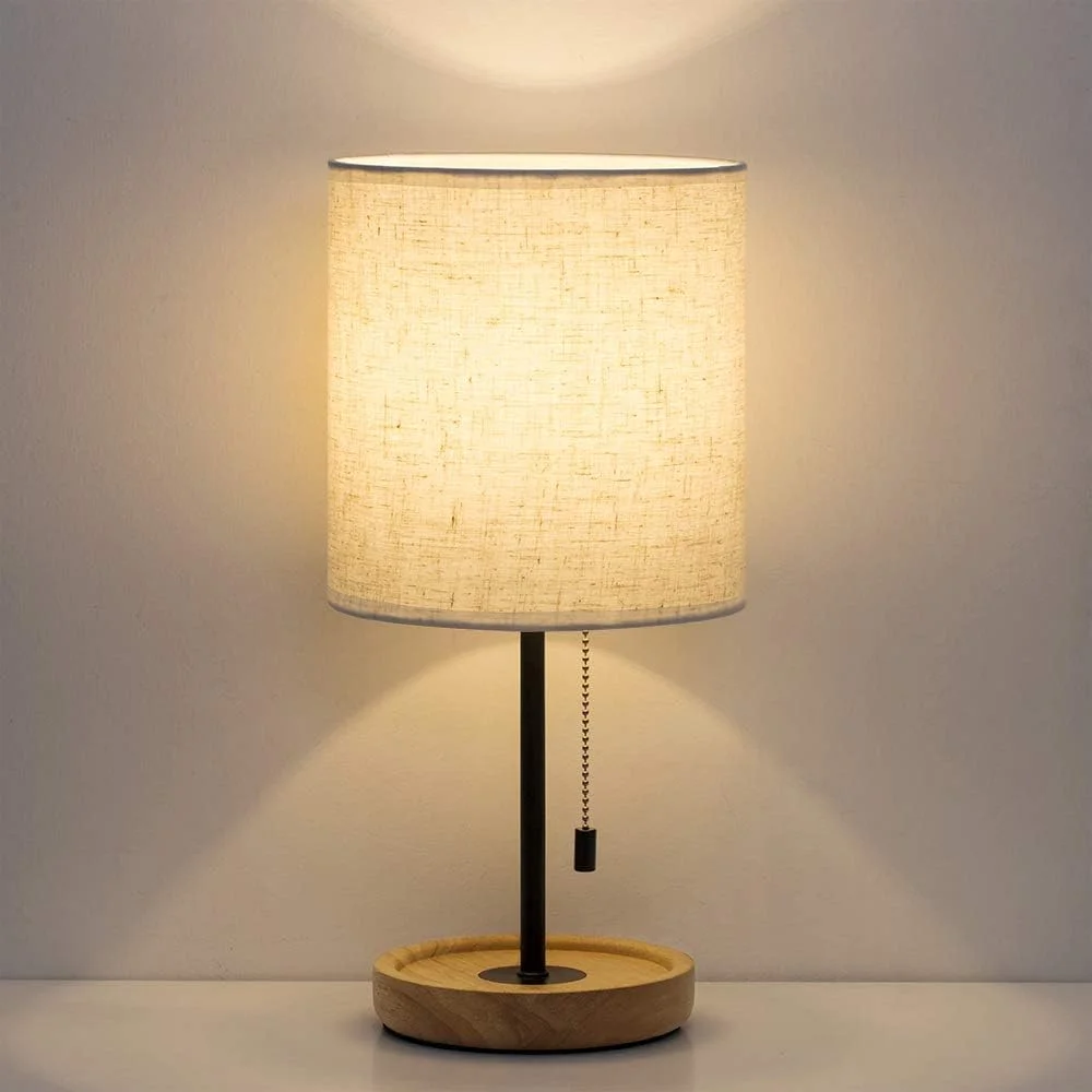 Nook Bedside Table Lamp, Modern Nightstand Lamp with Linen Fabric Shade Wooden Desk Lamps for Bedrooms - Image 4