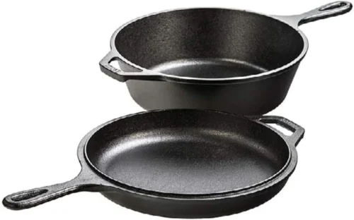 Cast Iron Combo Cooker, PFAS-Free 2-in-1 3.2 Quart Deep Pot and 10.25 Inch Skillet Set