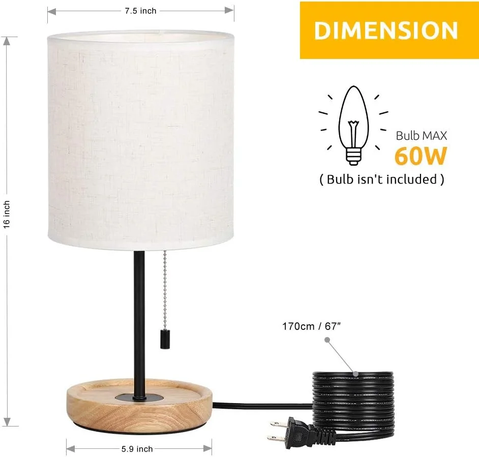 Nook Bedside Table Lamp, Modern Nightstand Lamp with Linen Fabric Shade Wooden Desk Lamps for Bedrooms - Image 2