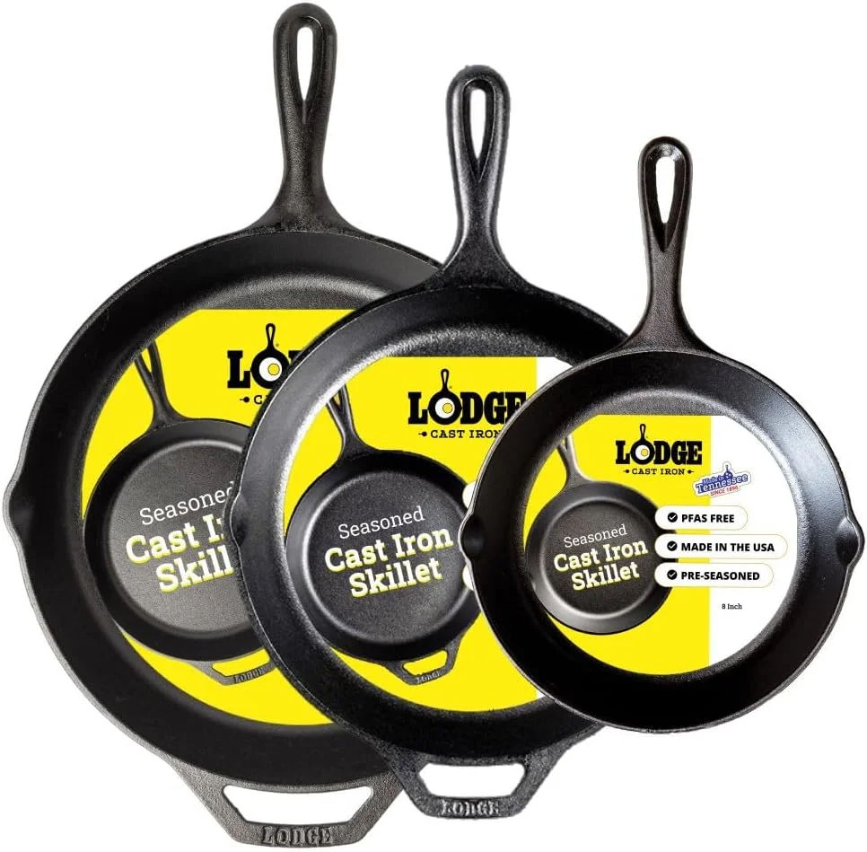 Nook Seasoned Cast Iron Skillet Set 8, 10.25 & 12 Inches