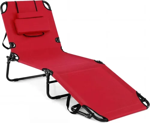 Tanning Chair, 330lbs Beach Lounge Chair with Face Hole, Adjustable Folding Chaise Lounge, Lawn (1