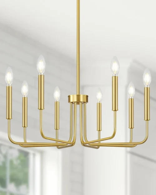 Alternative view of 6 Light Champagne Bronze Chandelier, Farmhouse Chandelier for Dining Room Light Fixture Hanging