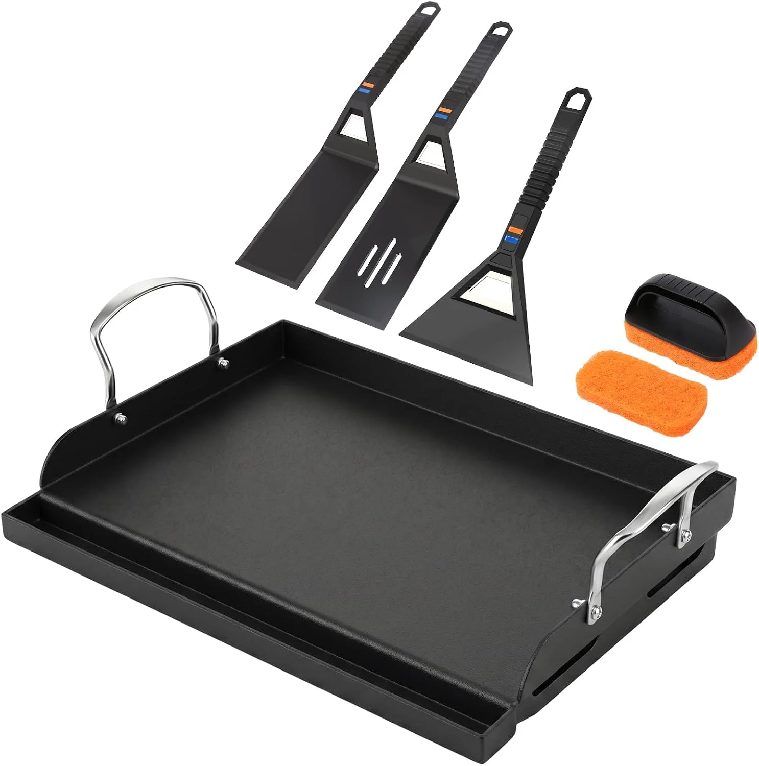 25 x 16 Pre-Seasoned Nonstick Cast Iron Griddle for Gas & Charcoal Grills, Universal Flat Top with Grease Groove - Image 3