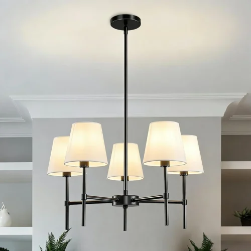 Alternative view of Dining Room Chandeliers Light, 5-Light Gold Modern Chandeliers Light Fixtures with White Fabric Shade