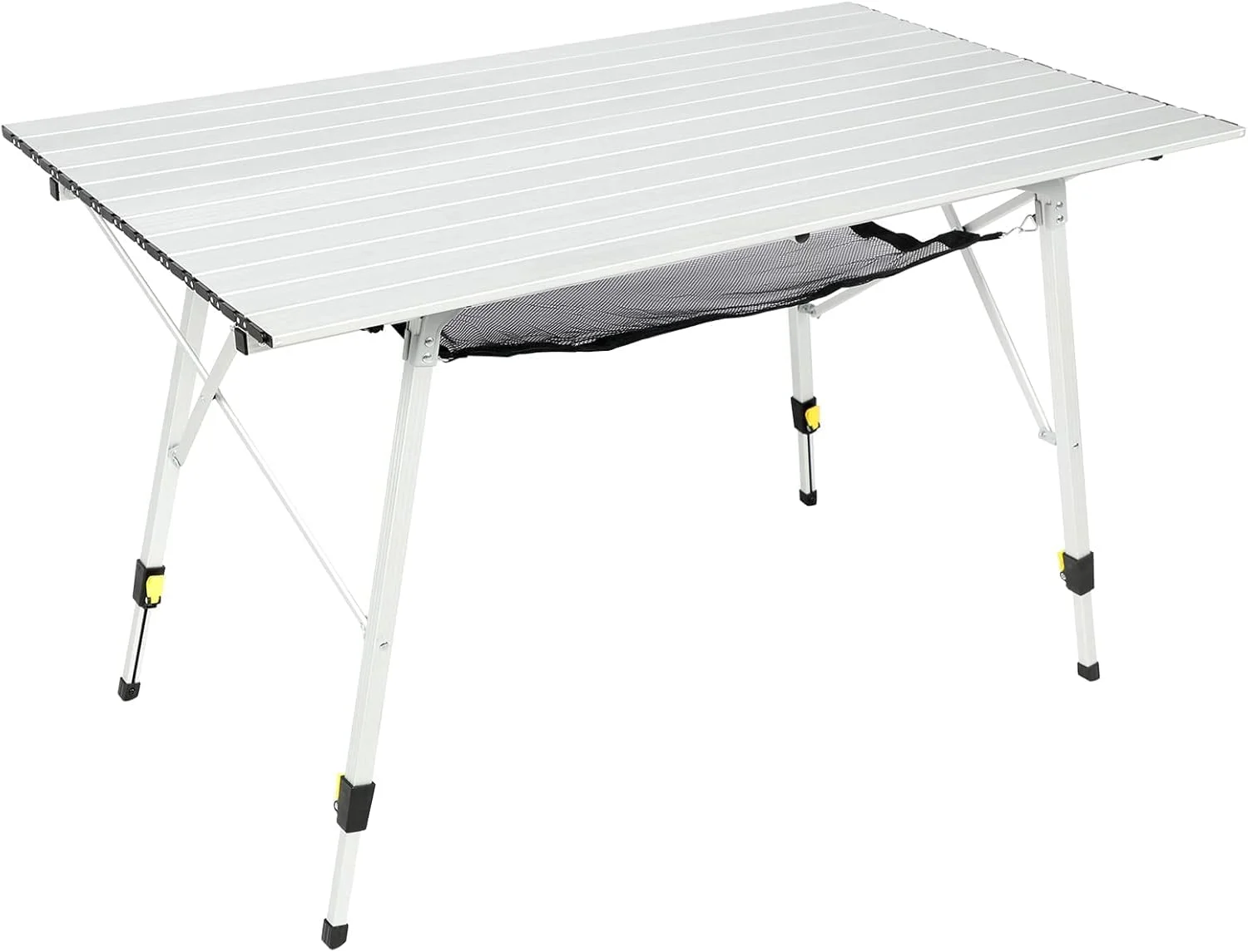 Outdoor Folding Portable Picnic Camping Table with Adjustable Height Aluminum Roll Up Table Top Mesh Layer - Image 5