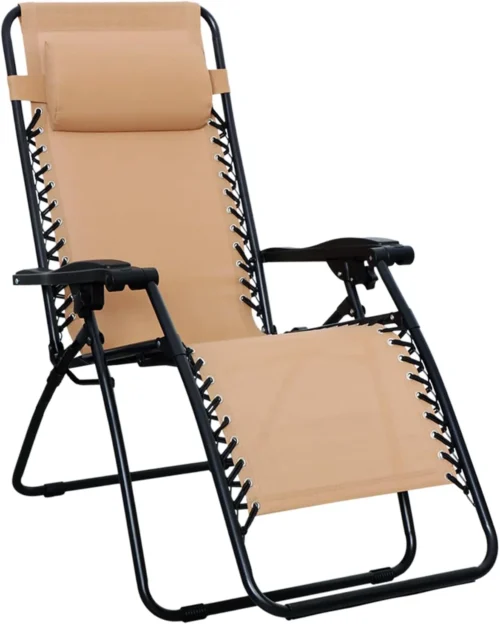 Basics Zero Gravity Lounge Chair with Pillow, Foldable Outdoor Reclining Chair for Patio and Beach