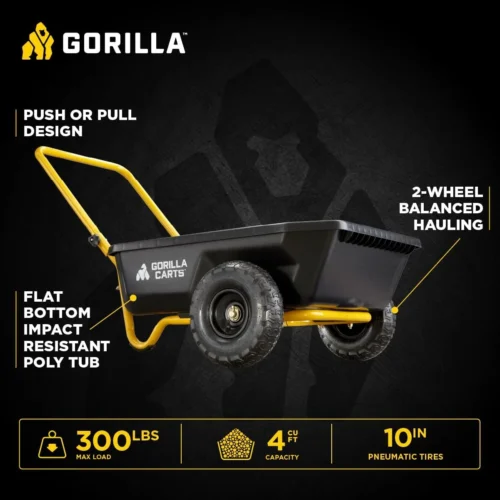 Alternative view of Carts GCR-4 Poly Dump Cart, 2-Wheel Garden Wagon with Foldable Handle, 4 cu ft, 300 lb. Capacity, Black/Yellow