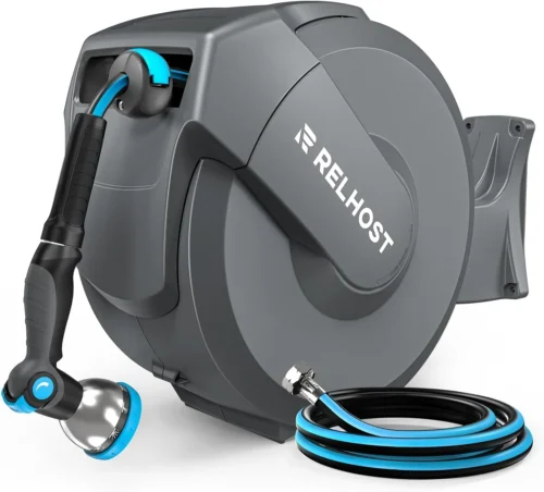 Retractable Garden Hose Reel, 1/2 in x 100 ft Wall Mount Heavy Duty Hose Reel with Any-Length Lock