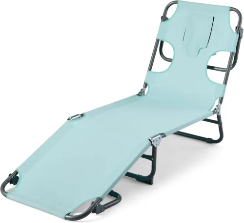 Basics Outdoor Lounge Tanning Chair, Foldable Chaise with Multi-Angle Backrest, Portable with Carry Strap, 1-Pack