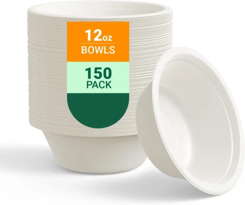 Alternative view of 150 Pack 12 oz Compostable Paper Bowls Disposable, White