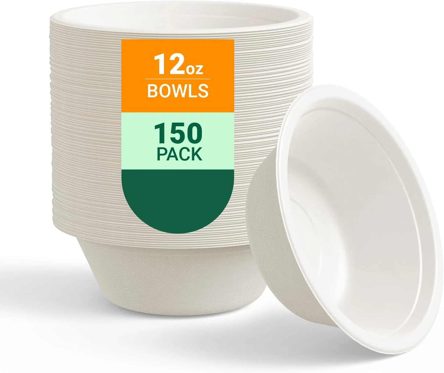 150 Pack 12 oz Compostable Paper Bowls Disposable, White - Image 2