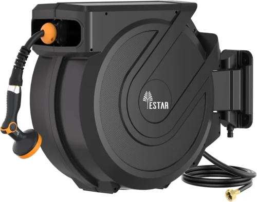 Alternative view of Garden Hose Reel 5/8 in x100 ft, Heavy Duty Wall Mounted Hose Reel with 10- Function Sprayer Nozzle