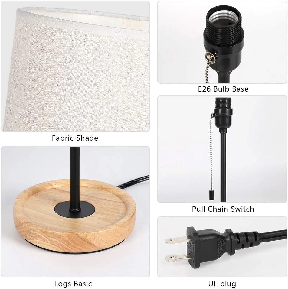 Nook Bedside Table Lamp, Modern Nightstand Lamp with Linen Fabric Shade Wooden Desk Lamps for Bedrooms - Image 3