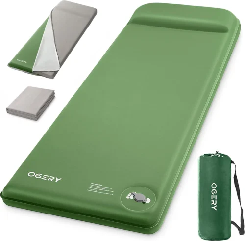 Self-Inflating Sleeping Pad with Built-in Foot Pump, 3 Memory Camping Mattress Pad, Quiet & 9.5 R-Value Insulated