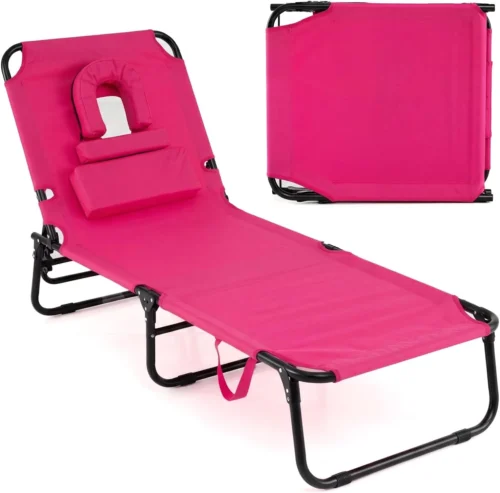 Alternative view of Tanning Chair, 330lbs Beach Lounge Chair with Face Hole, Adjustable Folding Chaise Lounge, Lawn (1