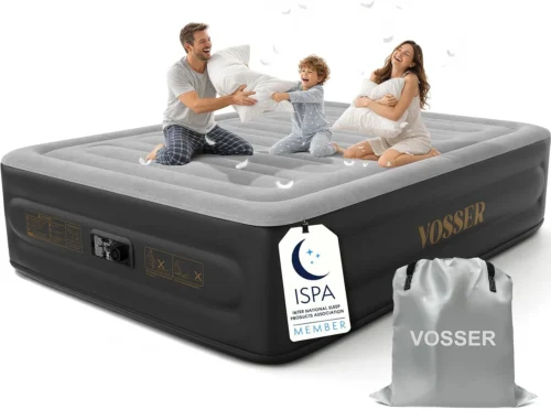 Queen Air Mattress with Built-in Pump, 18'' Raised Blow Up Mattress, Flocked Top Inflatable Mattress for Home
