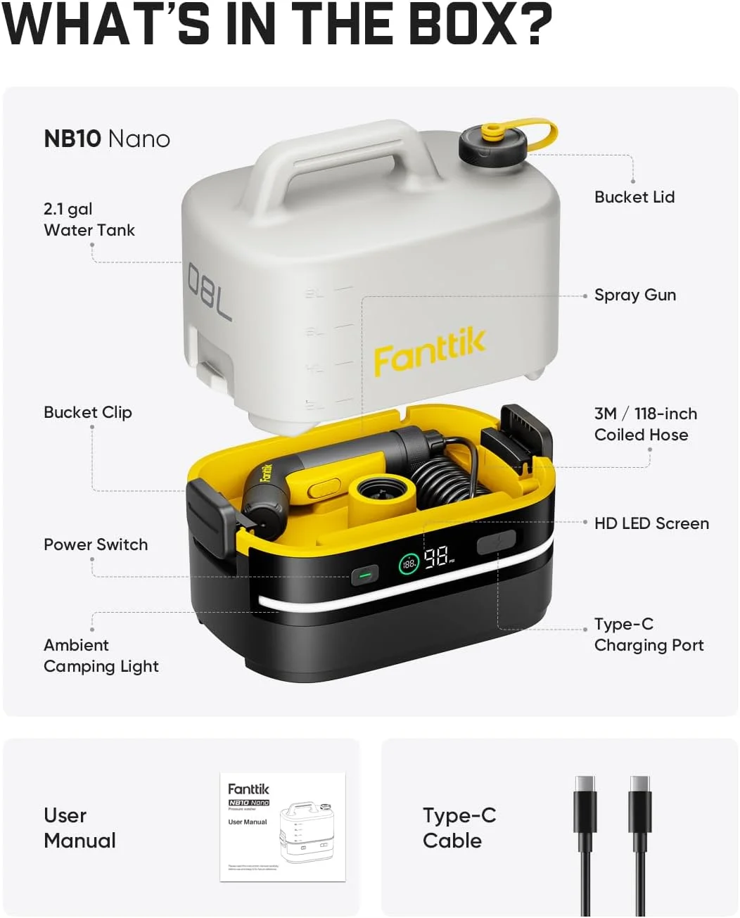 NB10 Nano Portable Cordless Electric Sprayer w/2.1Gal Tank, HD LED Display, 4000mAh Lithium Battery & Built-in - Image 9