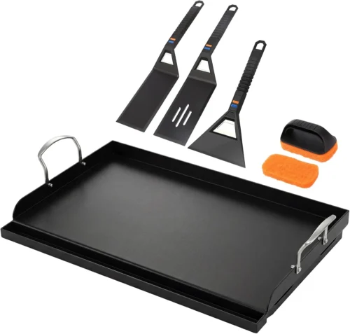 Alternative view of 25 x 16 Pre-Seasoned Nonstick Cast Iron Griddle for Gas & Charcoal Grills, Universal Flat Top with Grease Groove