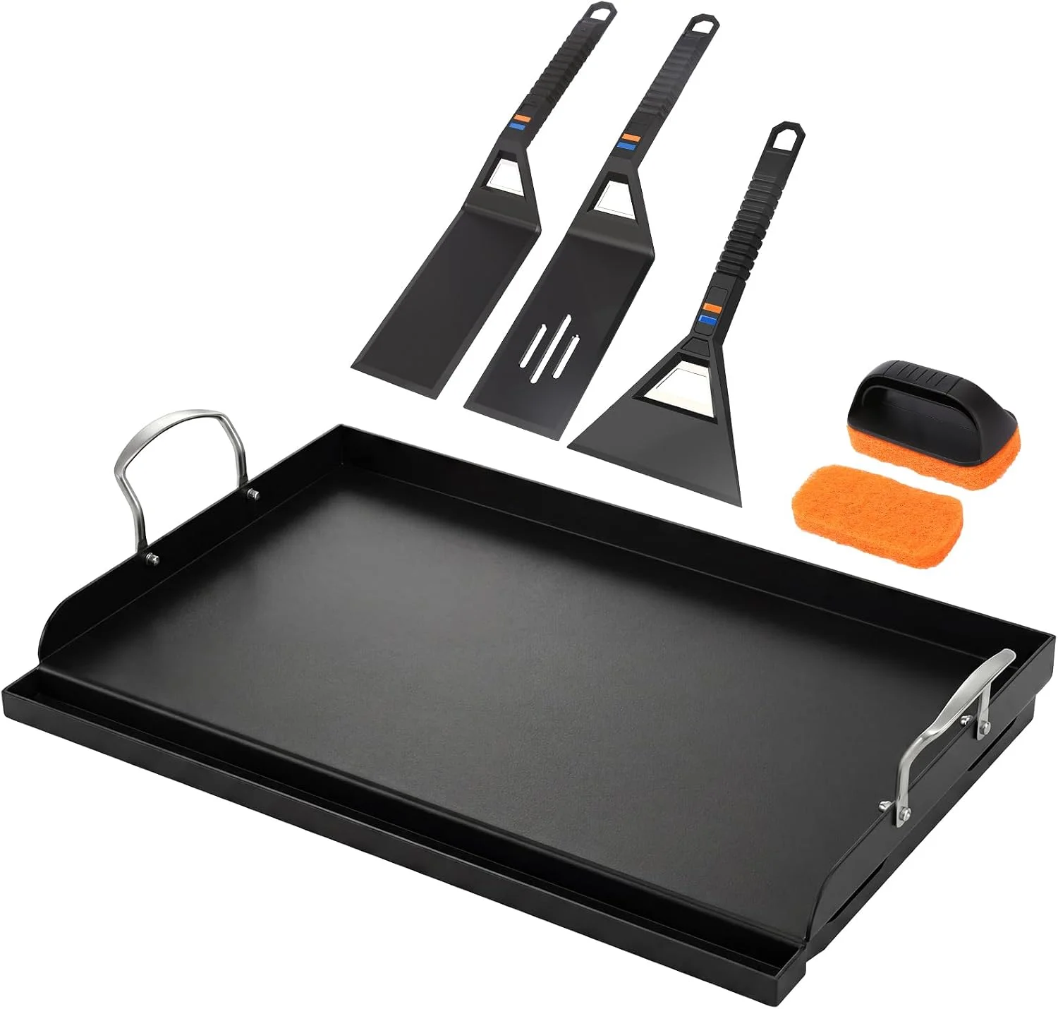 25 x 16 Pre-Seasoned Nonstick Cast Iron Griddle for Gas & Charcoal Grills, Universal Flat Top with Grease Groove - Image 2