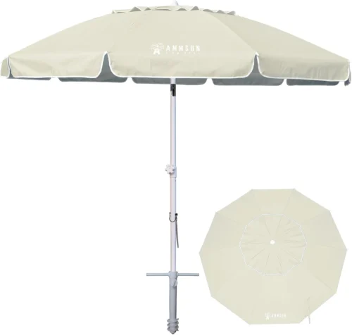8 Feet Large Beach Umbrella with Sand Anchor Heavy Duty High Wind Portable Outdoor Umbrellas UV 50+ Protection