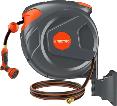 Retractable Garden Hose Reel 1/2 Inch, Wall Mounted Heavy Duty Water Hose with Auto-Lock
