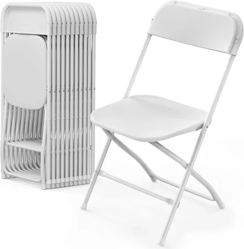 Alternative view of 10 Pack White Plastic Folding Chair, Indoor Outdoor Portable Stackable Commercial Seat with Steel Frame 350lb.