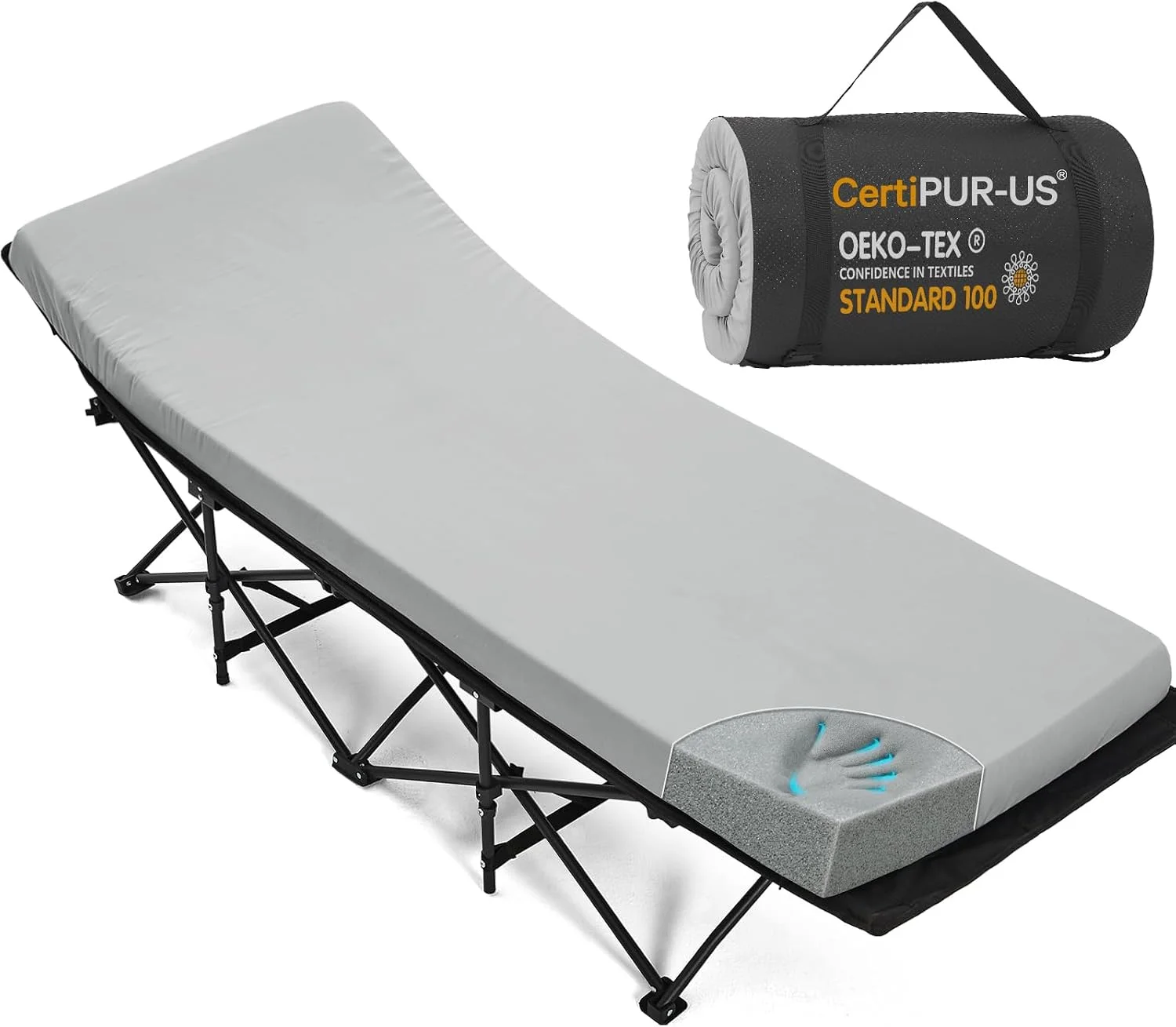 Camping Cot Pad 2 Inch Memory Foam, Camping Pad for Folding Cot and Foldable Cot, Portable Roll Up Camp Gear for