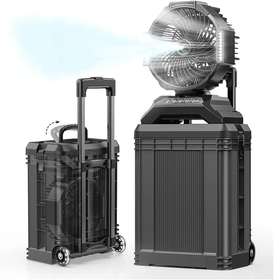 4 Gal Large Misting Bucket Fan Portable, 40000mAh Rechargeable Mister Fan with Retractable Handle &
