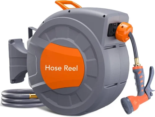 Retractable Garden Hose Reel, 1/2 in x 72 ft, Wall Mounted, 9-Function Sprayer, 180?? Swivel