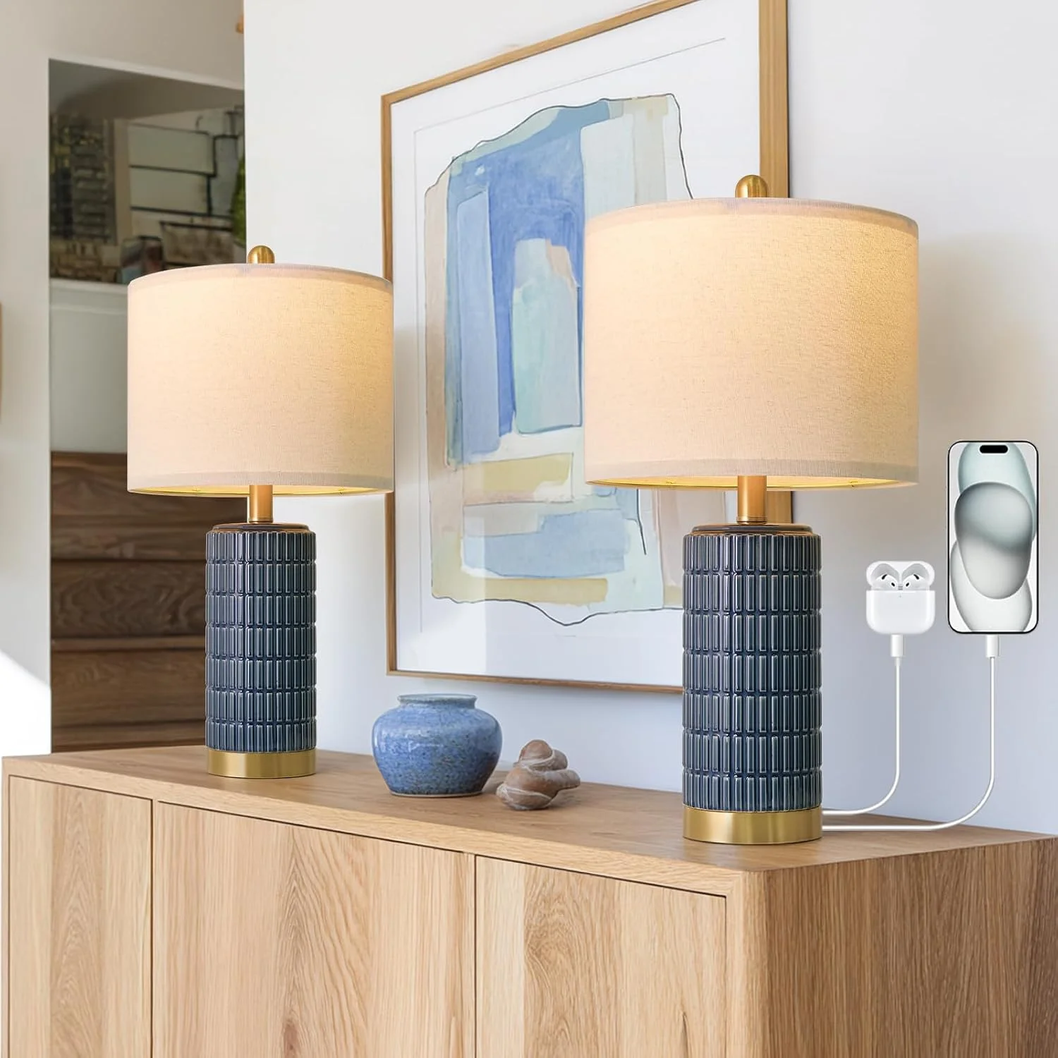 20.75 Small Modern Ceramic Table Lamp Set of 2 - Image 8