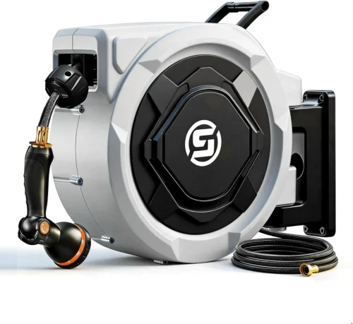 Alternative view of Retractable Garden Hose Reel, 1/2 x 100ft Wall Mounted Hose Reel with 3/4'' Brass Fitting & 10-Pattern Nozzle