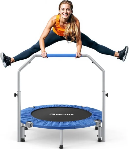 Alternative view of SP2 40/48 Foldable Mini Rebounder Trampoline for Adults, FED Fitness, 330/440 lbs Capacity, Adjustable Foam Handle