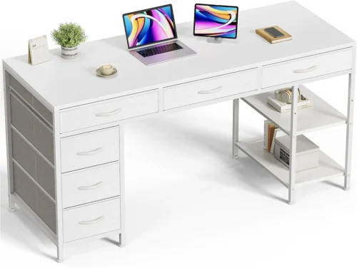 Alternative view of Computer Desk with 6 Drawers, Office Desk with Shelves, 47inch