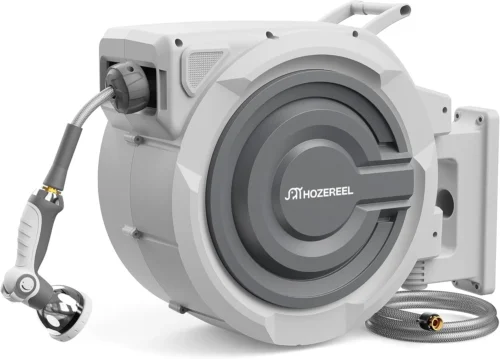 Retractable Garden Hose Reel 1/2x 110ft, UV Resistant Hose Reels, Any Length Lock 180?? Swivel