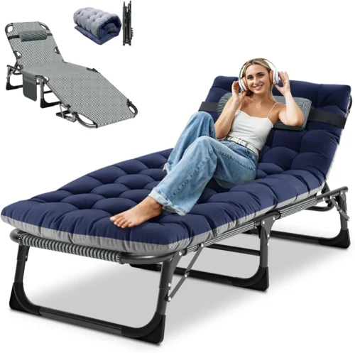 Heavy Duty Chaise Lounge Chair, Adjustable 5-Position Folding Chaise Lounge Chairs for Outside