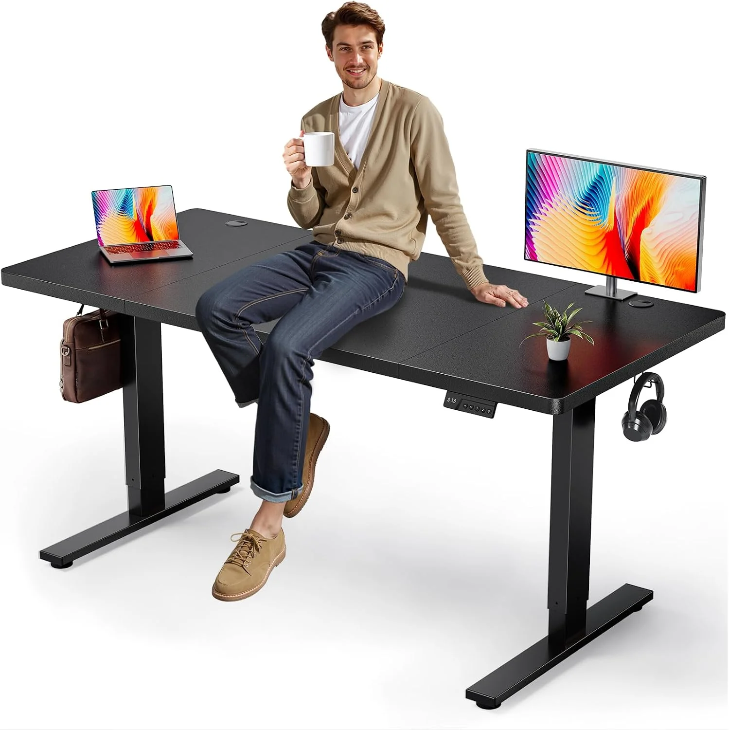 Nook Electric Standing Desk Adjustable, 60x28 Inch Sit Stand Desk with 1 Inch Thick Tabletop - Image 2