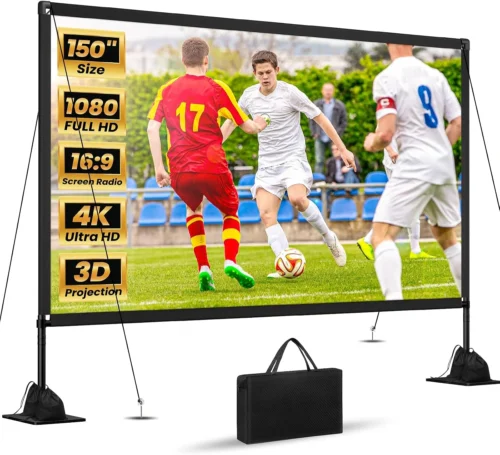 Projector Screen with Stand: Portable Projector Screen Outdoor Indoor Front/Rear16: 9 4K HD with Carry Bag