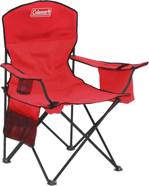 Portable Camping Chair with 4-Can Cooler, Cushioned Seat & Back with Side Pockets & Cup Holder