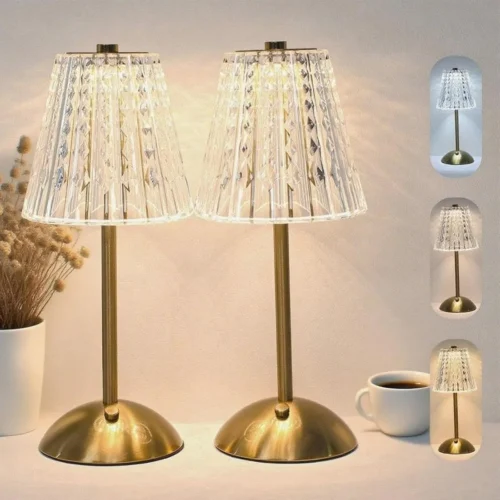 Cordless Rechargeable Table Lamp, Dimmable, 3-Color Temperature, Set of 2