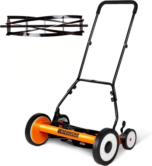18-Inch Manual Lawn Mower, 5-Blade Push Reel, 9 Heights - For Lawn Care
