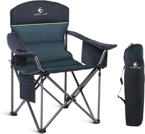 Alternative view of CAMP Folding Camping Chair Oversized Heavy Duty Padded Outdoor Chair with Cup Holder Storage and Cooler Bag