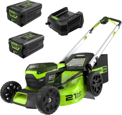 60V 21in Brushless Self-Propelled Cordless Lawn Mower, 2 x 4.0Ah Batteries (3/4 Acre, Rapid Charger, 4-in-1 - For Lawn Care
