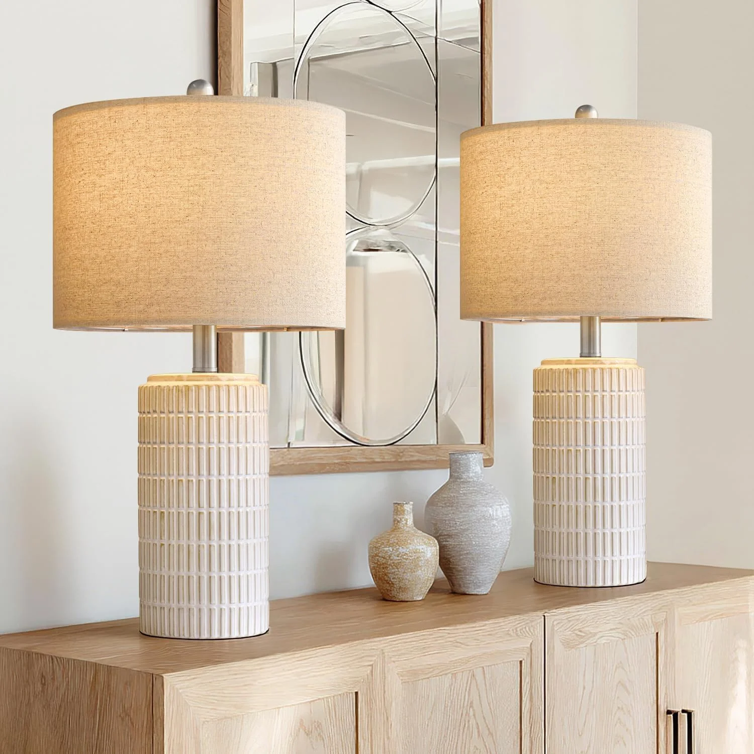 20.75 Small Modern Ceramic Table Lamp Set of 2 - Image 7
