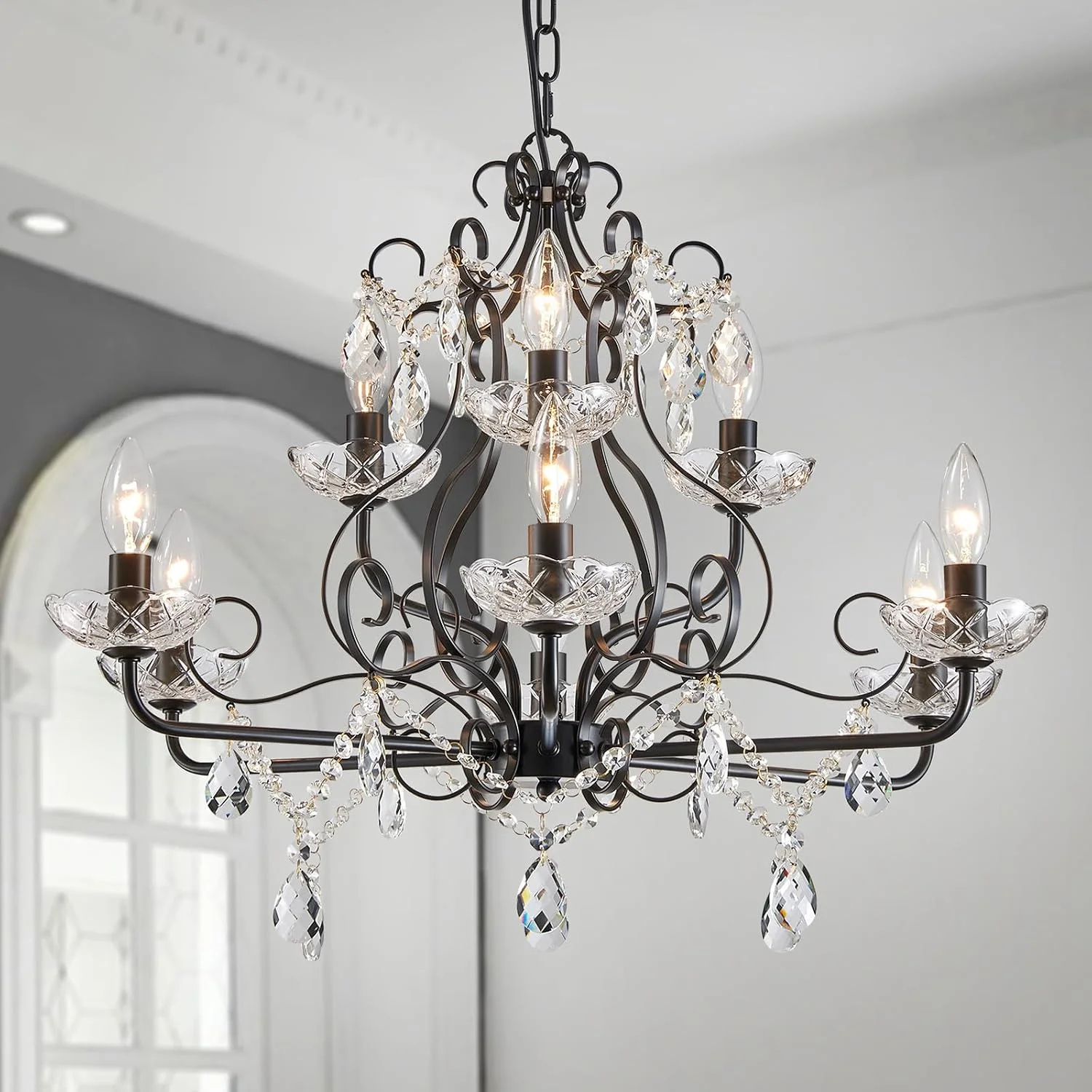 5-Light Crystal Candle Chandelier Pendant Ceiling Light Modern Lighting Fixture for Bedroom Hallway Bar Kitchen - Image 4
