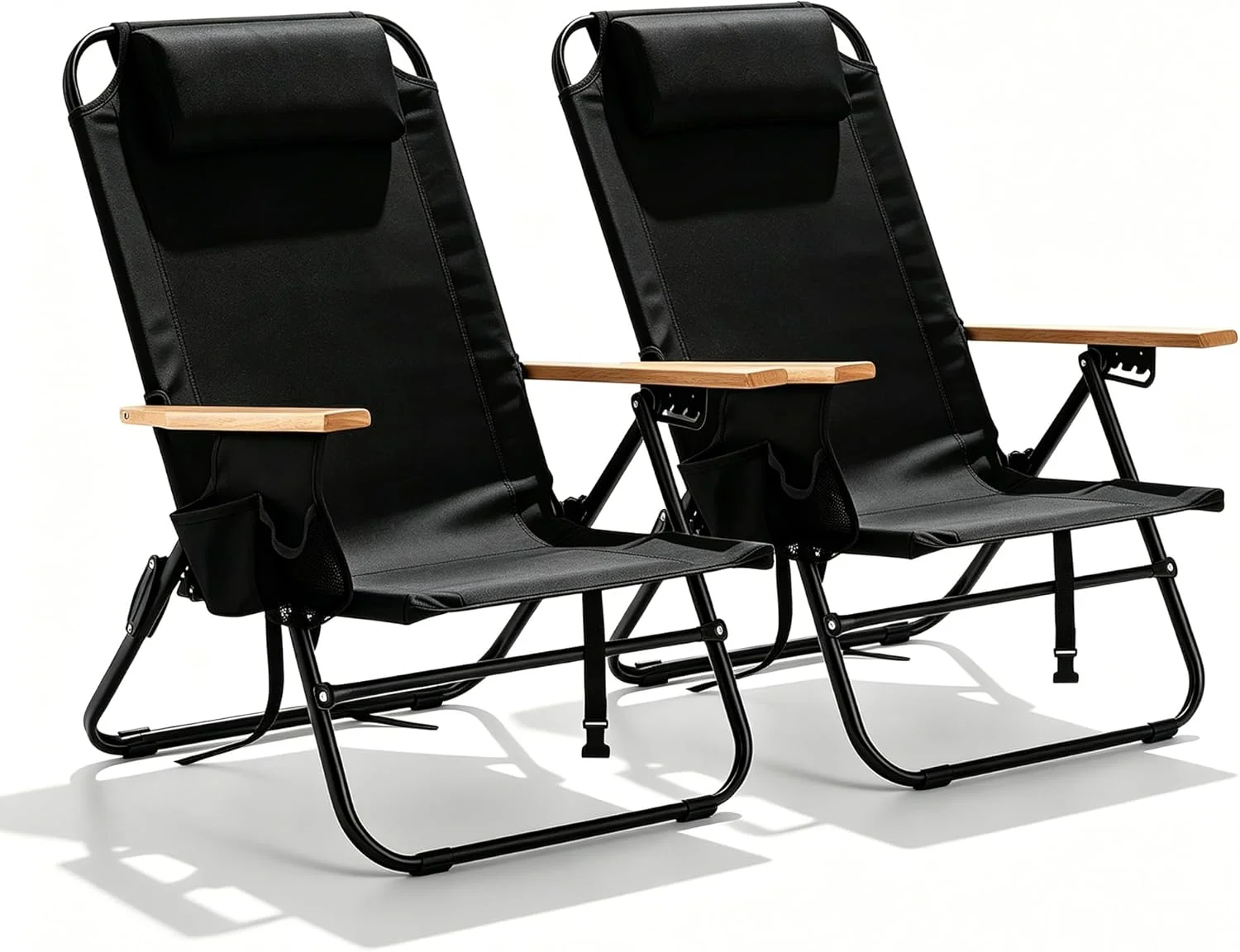 2 Pack Lightweight Portable Camping Beach Chair for Adults, Outdoor Lay Flat Folding Beach Chairs with 5