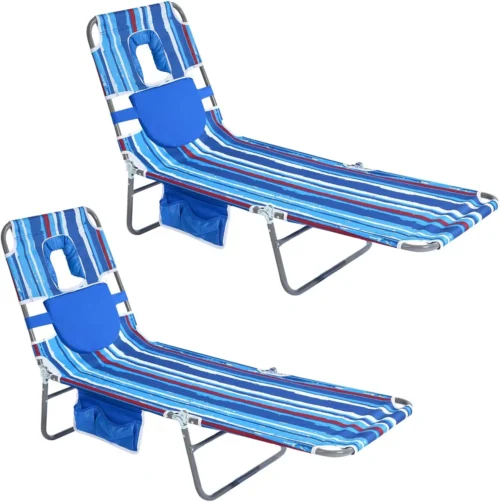 Alternative view of Beach Lounge Chair, Reclining Beach Chairs Lay Flat, Folding Camping Chairs Portable Camp Cot with Backpack
