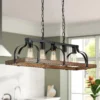 5-Light Metal Chandelier Imitation Wood Grain Linear Pendant Ceiling Lighting Rustic Farmhouse Fixture Kitchen
