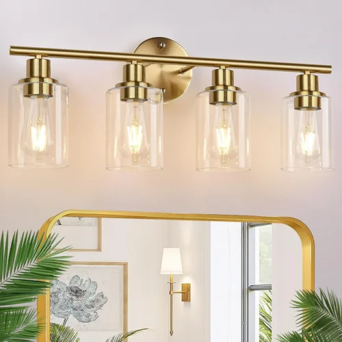 Alternative view of 3-Light Bathroom Light Fixtures, 17.23 Black Modern Vanity Lights with Clear Glass Shade